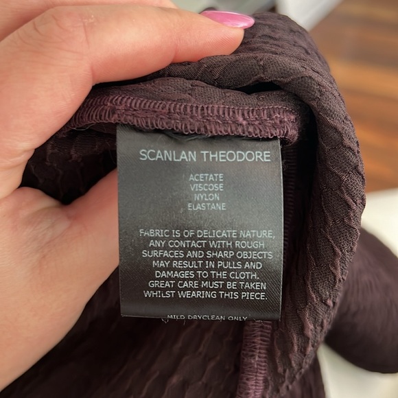 Scanlan Theodore Crepe Textured Eggplant Flared Sleeve Blouse - Picture 7 of 7